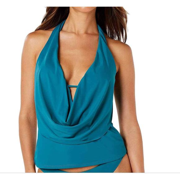Bar III Women's Solid Teal Green Cowl-Neck Swim Tankini Top Small NWT - Picture 1 of 3